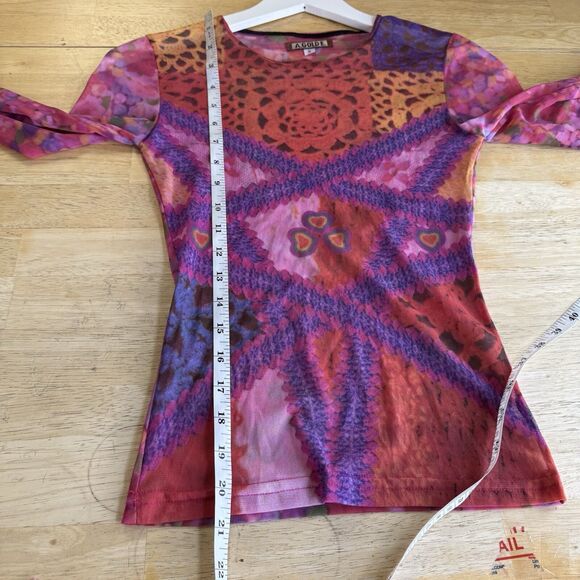 AGOLDE Vintage Mesh Top Y2K 00s Abstract Crochet Hearts Sheer Floral Grunge SM - Picture 7 of 12